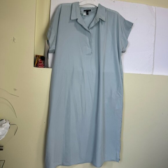 Eileen Fisher Cornflower Dress Tencel Shirt Collar Pockets Classic Minimalist L - Picture 11 of 14